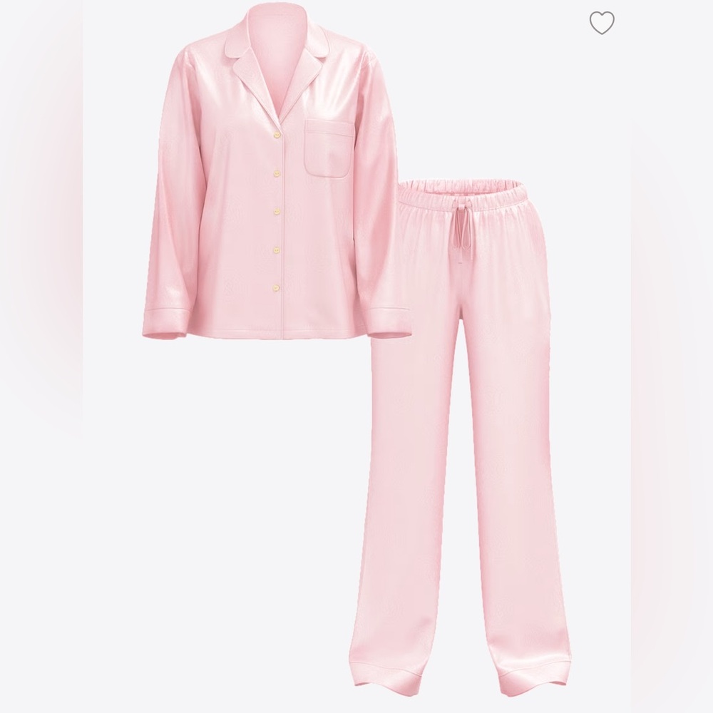 VICTORIA'S SECRET - Glazed Satin Long Pajama Set - Angel Pink Crest